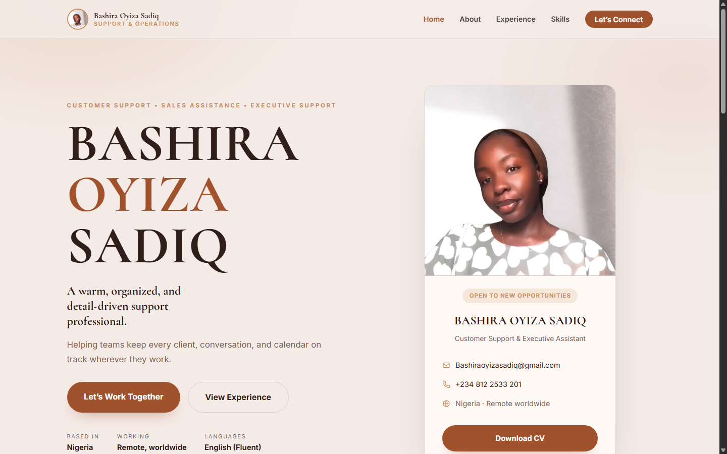 Bashira Oyiza Sadiq - Personal Portfolio Website